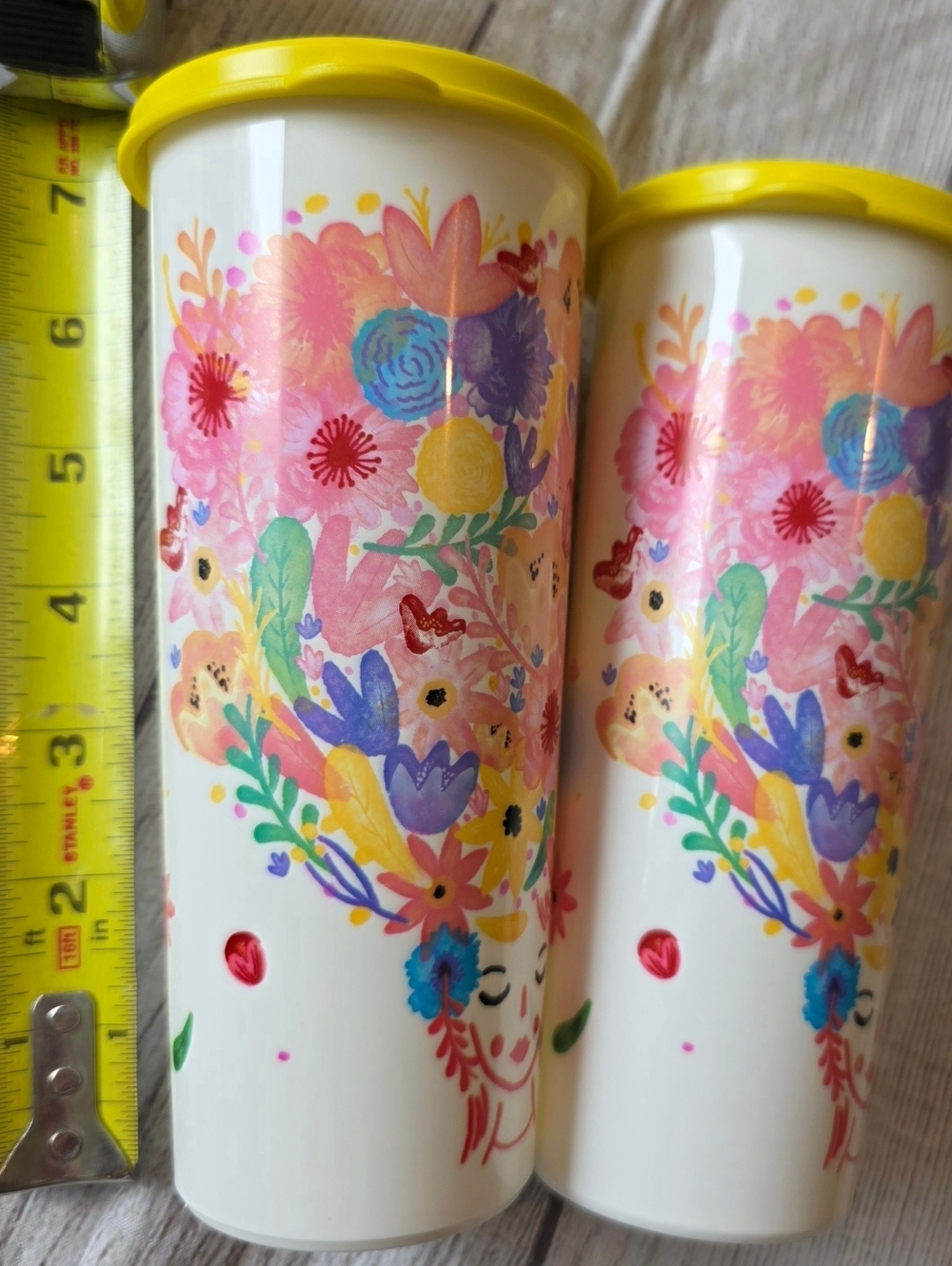 Tupperware Set of 2 with Lids Fanciful Floral Pattern 16oz Tumbler Cups #5107 - Picture 7 of 7